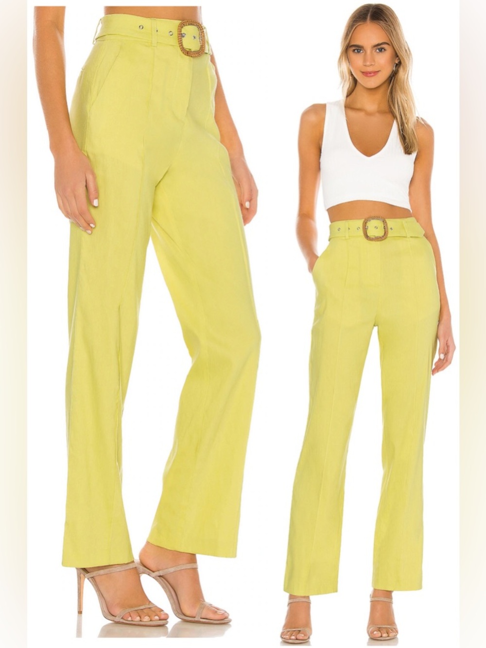Lovers + Friends Lime Straight Leg High-Waist Pants with Belt